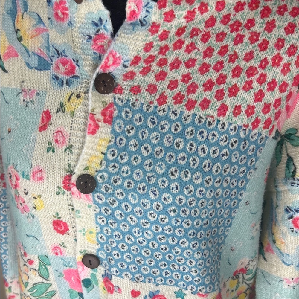 Patchwork Floral Button-Front Cardigan - Light Bl… - image 3